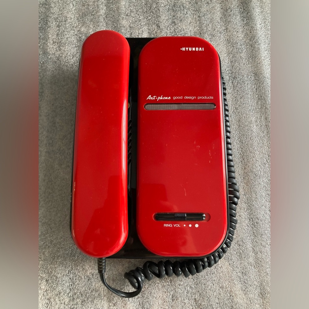Vintage HYUNDAI Landline Desk Phone ~Art-Phone~ Good Design Products Red RARE